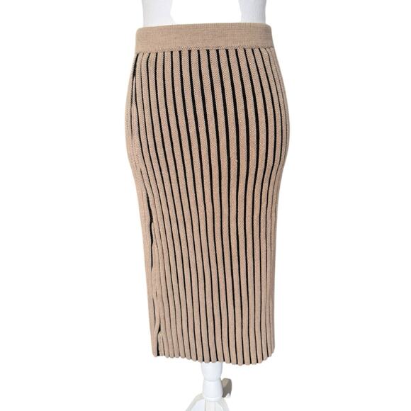 Victoria Victoria Beckham Ribbed Knit Wool Midi Skirt Size 4 Beige - Picture 2 of 10